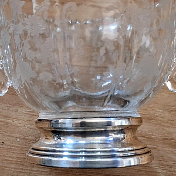 Depression Glass Chantilly Sugar & Creamer with Sterling Base by Cambridge - Picture 9 of 10